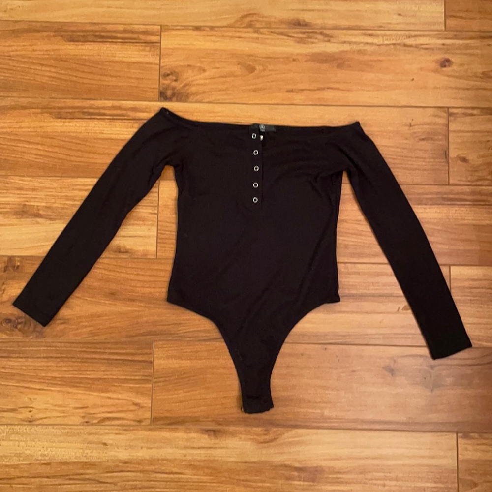 Misguided black thong, long sleeve, ribbed body suit. Never worn. Size 8